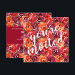 Waterverf Floral Collage Wedding Invitations<br><div class="desc">Je wordt uitgenodigd in witte hoofdletters op de voorkant boven mooie waterverf bloemen in rode,  oranje,  donkere paarse en groene bladeren,  en je details in witte hoofdletters op de achterkant. Punten in onze winkel koppelen. ***TIP: DE GROOTTE VAN DE SQUARE VEREIST EXTRA POSTAGE.</div>