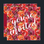 Waterverf Floral Collage Wedding Invitations<br><div class="desc">Je wordt uitgenodigd in witte hoofdletters op de voorkant boven mooie waterverf bloemen in rode,  oranje,  donkere paarse en groene bladeren,  en je details in witte hoofdletters op de achterkant. Punten in onze winkel koppelen. ***TIP: DE GROOTTE VAN DE SQUARE VEREIST EXTRA POSTAGE.</div>