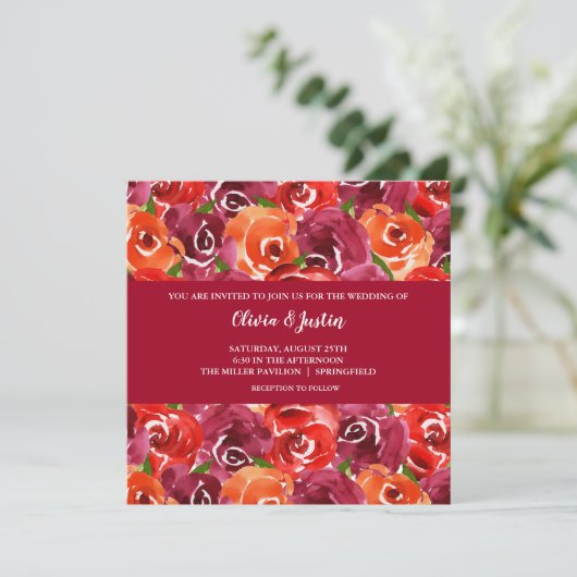 Waterverf Floral Collage Wedding Invitations (Staand voorkant)