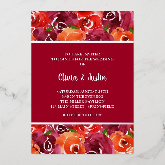 Waterverf Floral Collage Wedding Invitations Folie Uitnodiging (Voorkant)