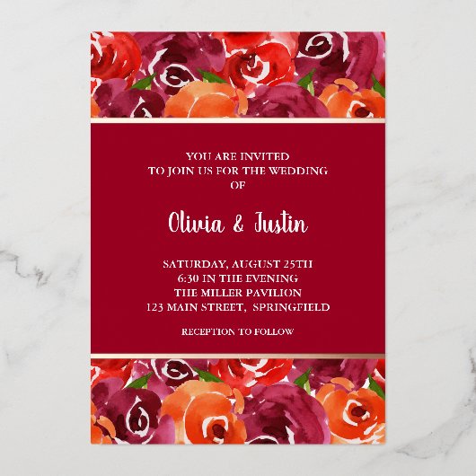 Waterverf Floral Collage Wedding Invitations Folie Uitnodiging (Voorkant)