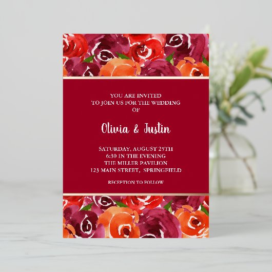 Waterverf Floral Collage Wedding Invitations Folie Uitnodiging (Staand Voorkant)