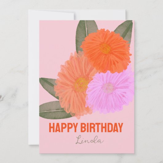 Waterverf Floral Colorful Birthday Oranje Roze Aankondiging (Voorkant)