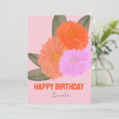 Waterverf Floral Colorful Birthday Oranje Roze Aankondiging (Staand voorkant)