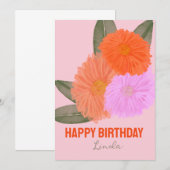 Waterverf Floral Colorful Birthday Oranje Roze Aankondiging (Voorkant / Achterkant)