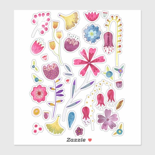 Waterverf Floral Colorful Sticker (Vel)