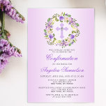 Waterverf Floral CONFIRMATION Paars Lavender Kaart<br><div class="desc">Fijne florale kreet BEVESTIGING Uitnodigingen voor meisje. Pastel lavender paars violet roos met achtergrond. Greenery, waterverf met lavendel, violet, pruimbloemen en kruis met faux diamant in het midden. Betaalbaar maar niet goedkoop uitziend! Ideaal voor de ceremonie van je dochter. Deze kaarten van de sjabloon kunnen met uw informatie worden uitgegeven....</div>