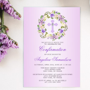 Waterverf Floral CONFIRMATION Paars Lavender Kaart