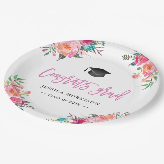 Waterverf Floral Congrats Afstudeerder Graduation  Papieren Bordje (Gekanteld)