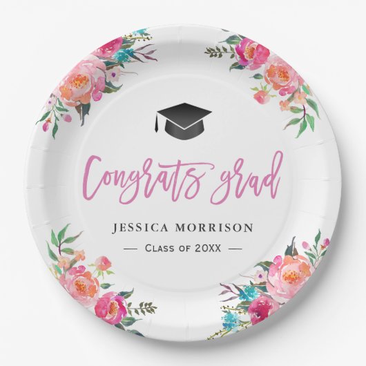 Waterverf Floral Congrats Afstudeerder Graduation  Papieren Bordje (Voorkant)