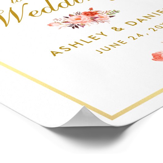 Waterverf Floral Coral Gold Wedding Welkom Poster (Hoek)