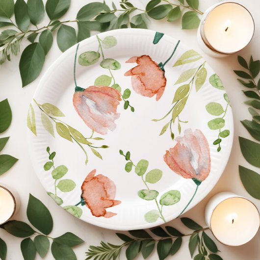 Waterverf Floral Coral Green Vrijgezellenfeest Papieren Bordje