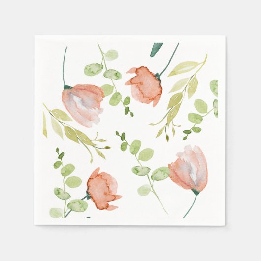 Waterverf Floral Coral Green Vrijgezellenfeest Servet (Voorkant)