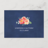 Waterverf Floral Coral Navy Wedding Accommodatie Informatiekaartje (Achterkant)