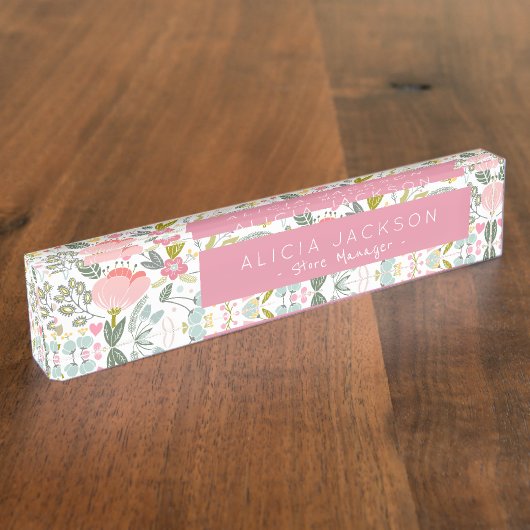 Waterverf Floral Coral Pink Boutique Manager Naambordje (Zijkant)