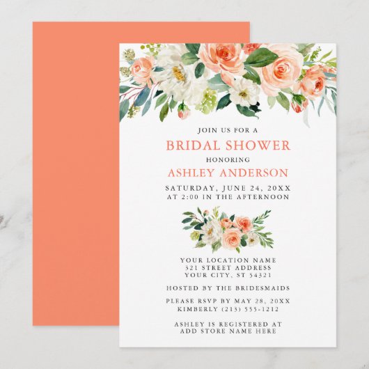 Waterverf Floral Coral Vrijgezellenfeest Kaart (Voorkant / Achterkant)