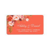 Waterverf Floral Coral Wedding Address Etiket (Voorkant)