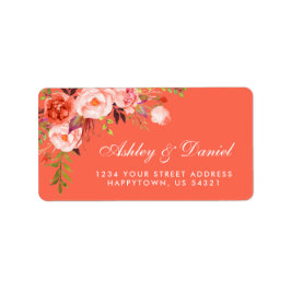 Waterverf Floral Coral Wedding Address Etiket