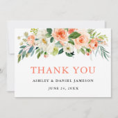 Waterverf Floral Coral Wedding Bedankkaart (Voorkant)