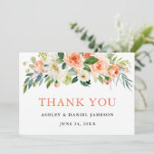 Waterverf Floral Coral Wedding Bedankkaart (Staand voorkant)