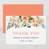 Waterverf Floral Coral Wedding Bedankkaart (Voorkant / Achterkant)