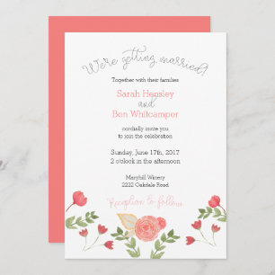 Waterverf Floral Coral Wedding Invitation Kaart