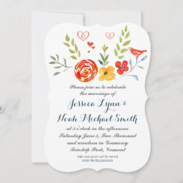 Waterverf Floral Coral Yellow Green Blue Wedding Kaart