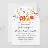 Waterverf Floral Coral Yellow Green Blue Wedding Kaart (Voorkant)