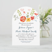 Waterverf Floral Coral Yellow Green Blue Wedding Kaart (Staand voorkant)