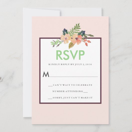 Waterverf Floral Corner Wedding RSVP Kaart (Voorkant)