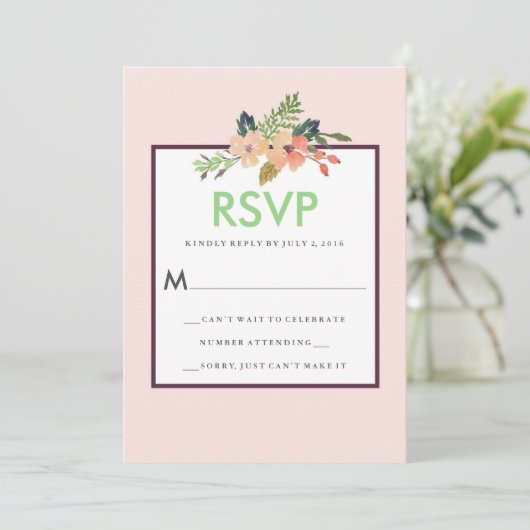 Waterverf Floral Corner Wedding RSVP Kaart (Staand voorkant)