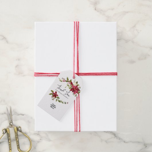 Waterverf Floral Corporate Kerstmis Cadeaulabel (Met Touw)