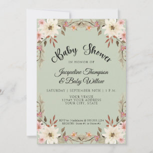 Waterverf Floral Cottage Sage Baby Girl Shower Kaart