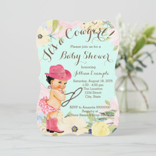 Waterverf Floral Cowgirl Baby shower Kaart (Staand voorkant)