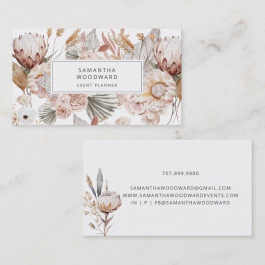 Waterverf Floral Cream Terracotta Event Planner Visitekaartje (Voorkant / Achterkant)