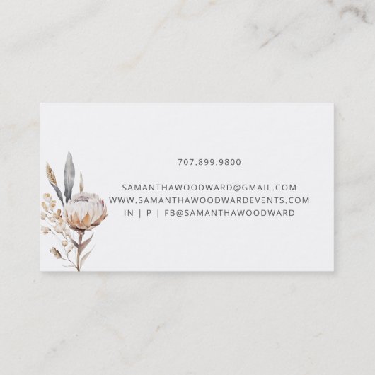 Waterverf Floral Cream Terracotta Event Planner Visitekaartje (Achterkant)