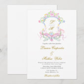 Waterverf Floral Crest Huwelijksuitnodiging Kaart (Voorkant / Achterkant)