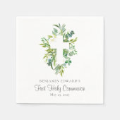 Waterverf Floral Cross Greenery Eerste Gemeenschap Servet (Voorkant)