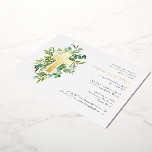 Waterverf Floral Cross Heilige Commune Real Gold Folie Uitnodiging (Gedraaid)