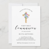 Waterverf Floral Cross Kraft eerste communie Kaart (Voorkant)