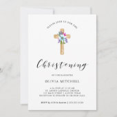Waterverf Floral Cross Kraft Kijk | Christening Kaart (Voorkant)