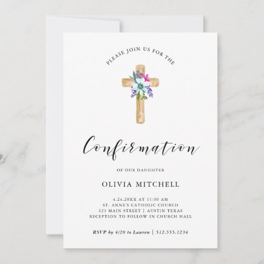 Waterverf Floral Cross Kraft Look | Confirmation!R Kaart (Voorkant)