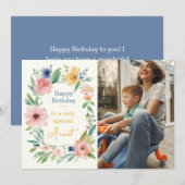 Waterverf Floral Custom Foto Verjaardag Kaart (Voorkant / Achterkant)