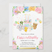 Waterverf Floral Cute Animal Friends Birthday Kaart (Voorkant)