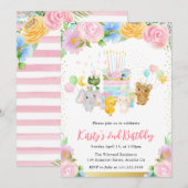 Waterverf Floral Cute Animal Friends Birthday Kaart (Voorkant / Achterkant)