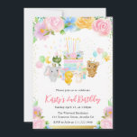 Waterverf Floral Cute Animal Friends Birthday Kaart<br><div class="desc">Prachtige Waterverf schattige diervrienden,  waaronder kikker,  beer,  konijn,  griep en olifant met roze,  gele en blauwe bloemen en gouden confetti-grenzen</div>