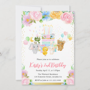 Waterverf Floral Cute Animal Friends Birthday Kaart