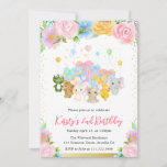 Waterverf Floral Cute Animal Friends Birthday Kaart<br><div class="desc">Prachtige Waterverf schattige diervrienden,  waaronder kikker,  beer,  konijn,  muis,  griep en olifant met roze,  gele en blauwe bloemen en gouden confetti-grenzen</div>