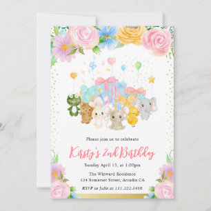 Waterverf Floral Cute Animal Friends Birthday Kaart