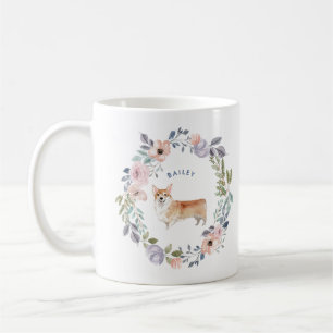  Waterverf Floral   Cute Corgi Dog Koffiemok